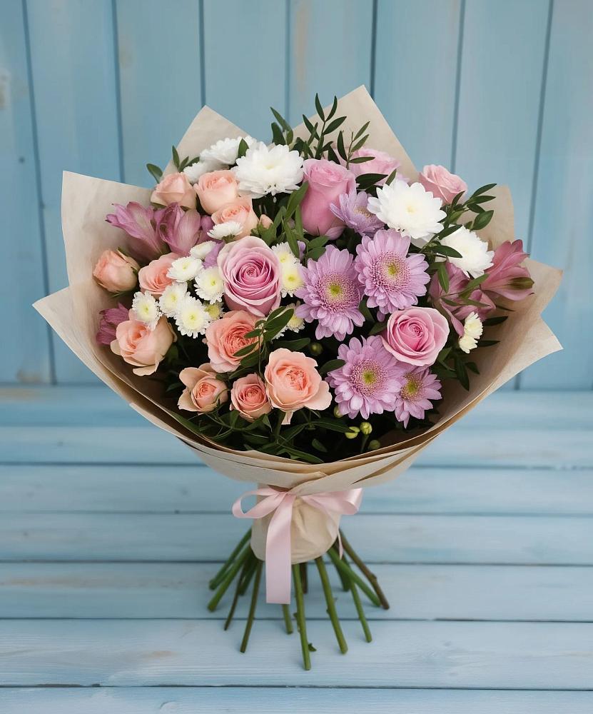 Букет цветов из: Хризантемы, Розы и Альстромерии в Судислово