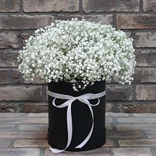 Цветочная композиция из Гипсофила в шляпной коробке в Судислово